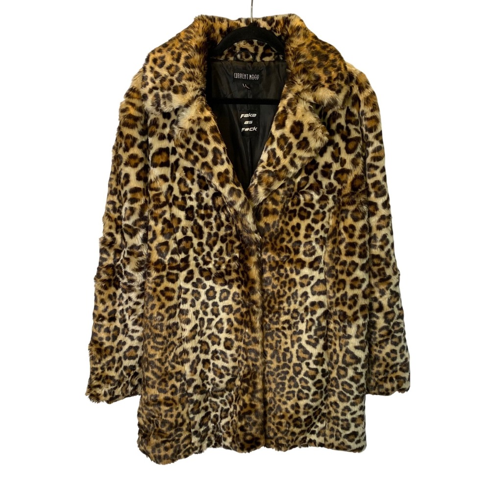 Dolls Kill Current Mood Leopard Faux Fur Coat Women L Animal Print Glam Mob Wife